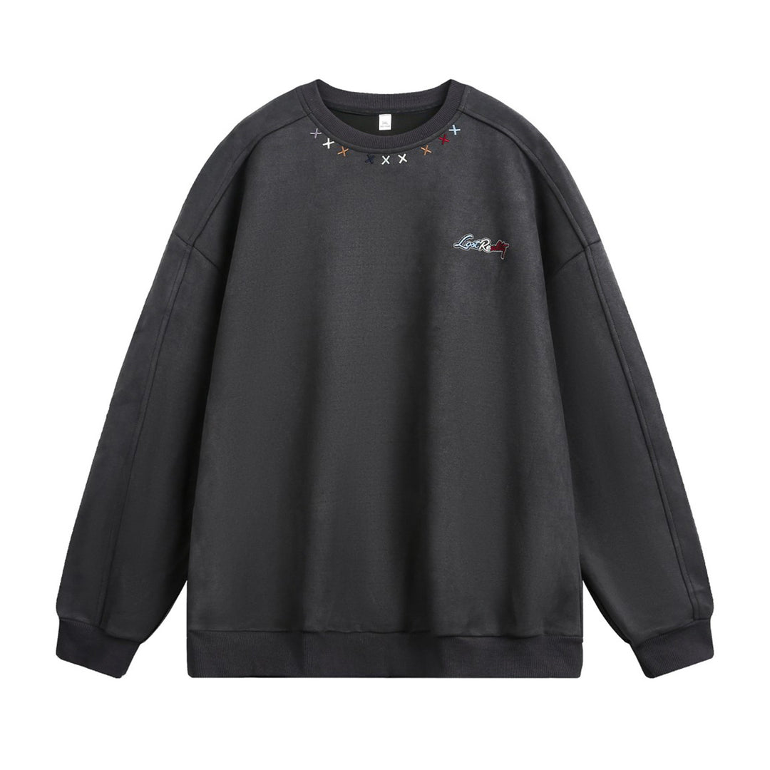 Unisex Oversize Rundhals-Sweatshirt mit bunter Kragenstickerei und Drop-Shoulder Nord Taschen