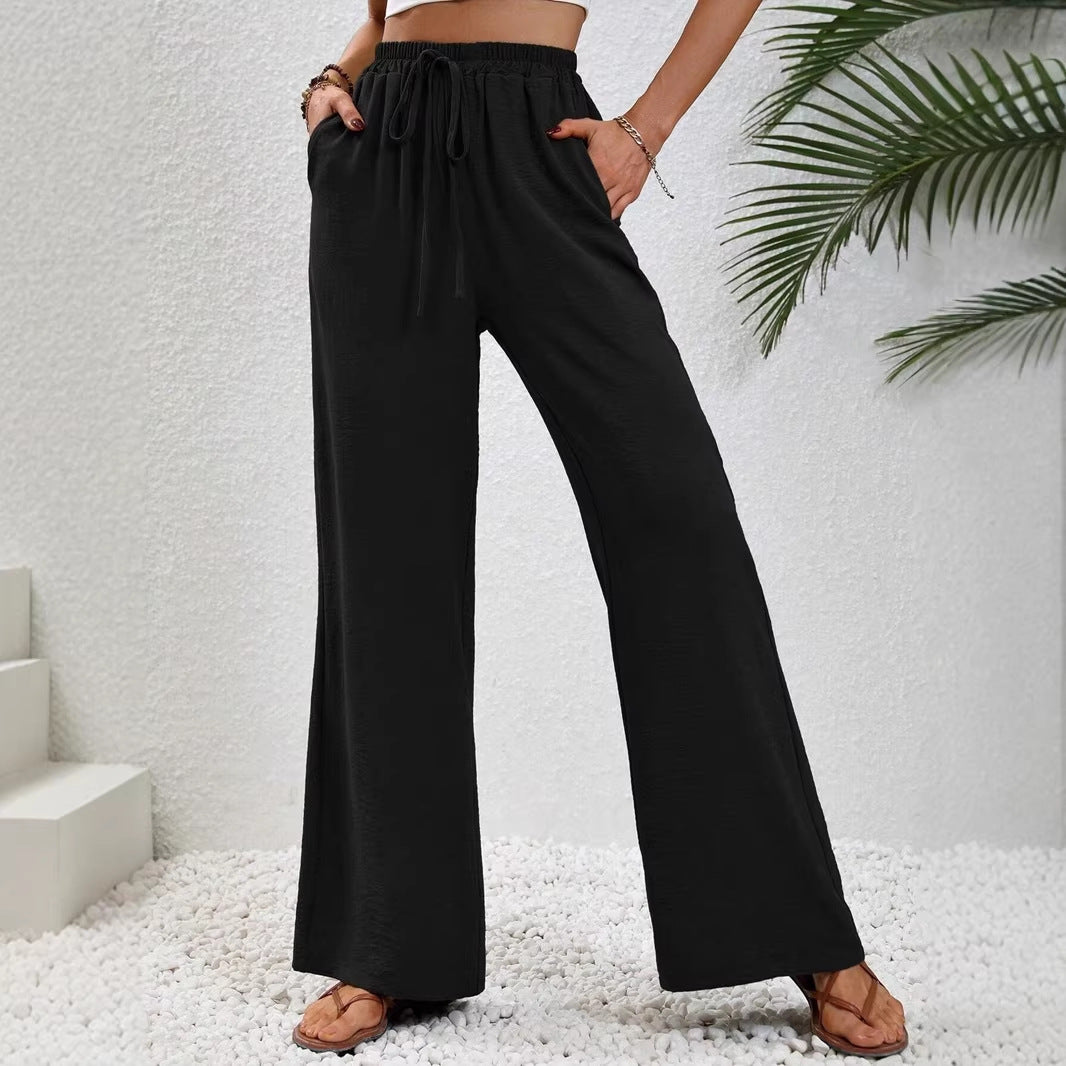 Damen Leichte Palazzo-Hose mit Gummibund, Tunnelzug und Seitentaschen Nord Taschen