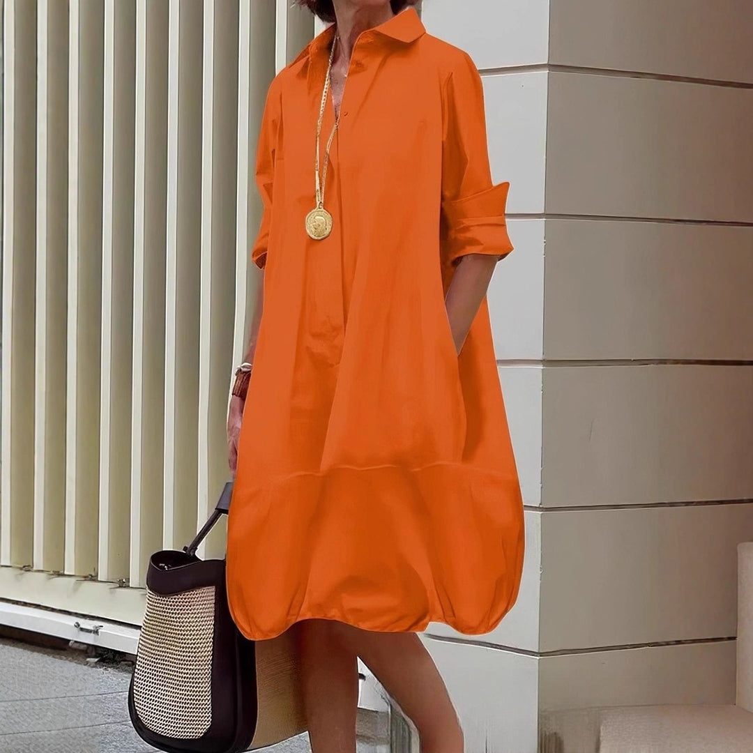 Damen Lässiges Hemdblusenkleid mit weit geschnittenem Saum Nord Taschen