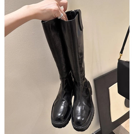 Damen Schlanke Langschaft-Stiefel aus Glattleder mit robuster Profilsohle Nord Taschen