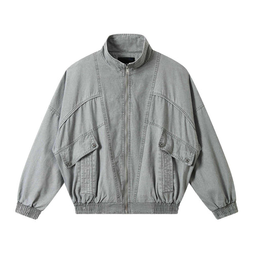 Unisex Kurz geschnittene gewaschene Canvas-Utility-Jacke mit hohem Stehkragen Nord Taschen