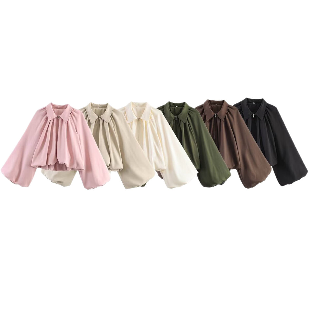 Damen Kurzcape mit Volumenärmeln, Reißverschluss und gerafftem Saum Nord Taschen