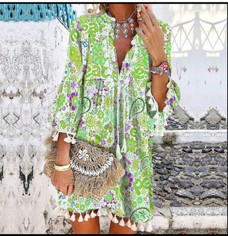 Damen Tunika-Kleid mit verspieltem Paisleymuster und elastischen Ärmeln Nord Taschen