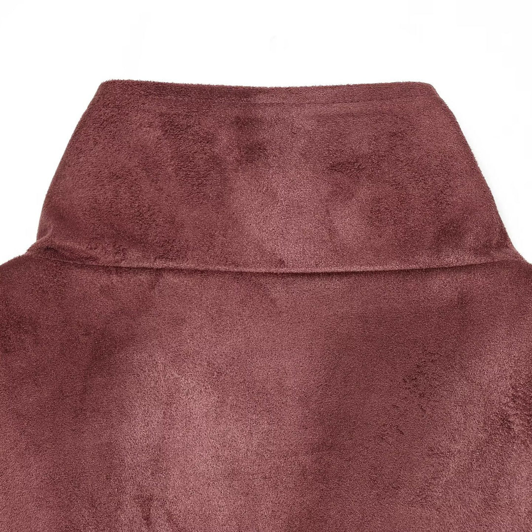 Damen Kurzjacke im Bomberstil aus Veloursleder-Optik mit hohem Stehkragen und Kängurutaschen Nord Taschen