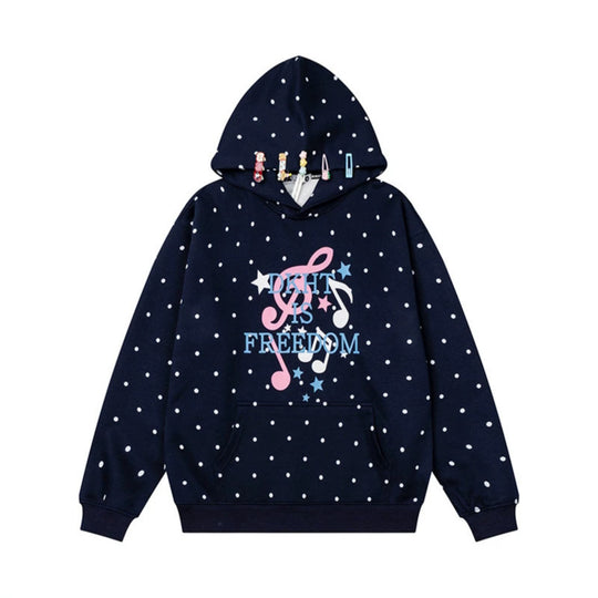 Damen Kapuzenpullover mit Polka-Dot, musikalischem Notenprint und Kängurutasche Nord Taschen