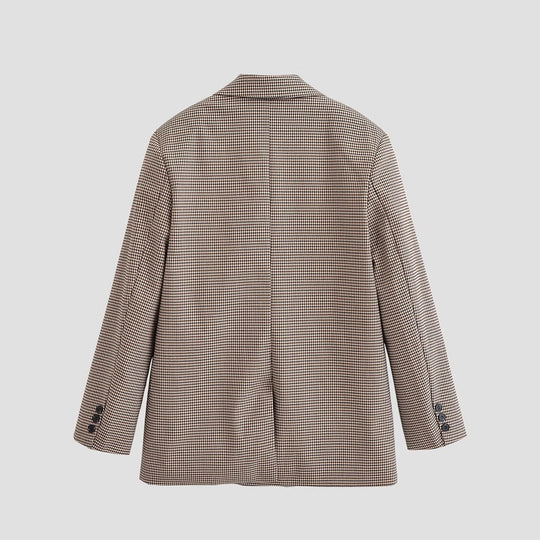 Damen Zweireihiger Oversize-Blazer mit Hahnentritt‑Muster und Pattentaschen Nord Taschen