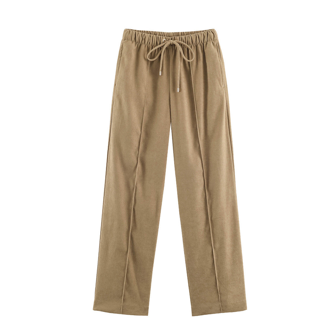 Damen Weite Velours‑Hose mit elastischem Tunnelzugbund und Bügelfalte Nord Taschen