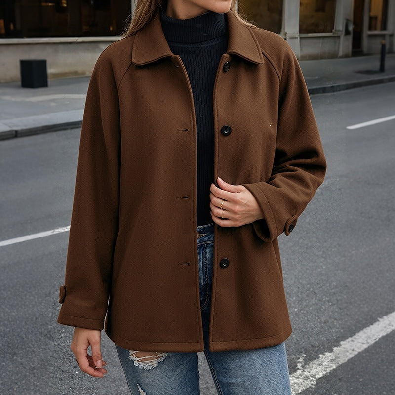 Damen Kurzmantel aus Wollmix mit Hemdkragen und geradem Schnitt Nord Taschen