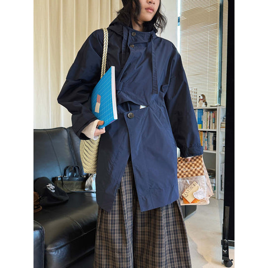 Damen Oversize-Regenparka mit Kapuze, hohem Stehkragen und verdeckter Knopfleiste Nord Taschen