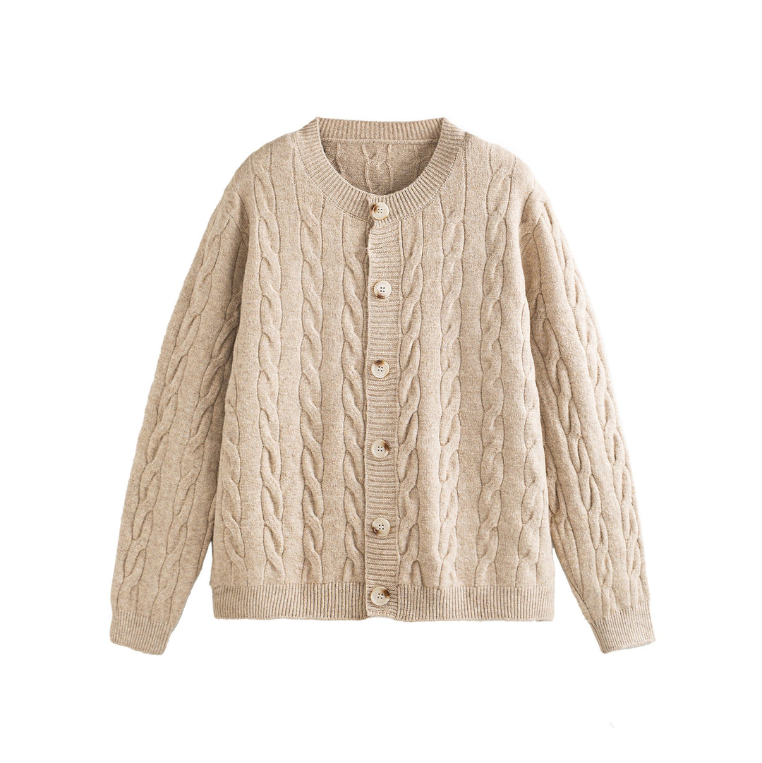 Damen Grobgestrickte Cardiganjacke mit Zopfstrick und Knopfleiste Nord Taschen
