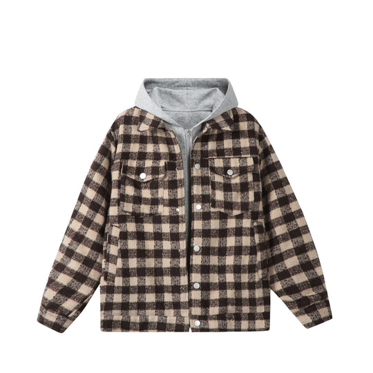 Damen Kurzblouson im Shacket‑Stil mit Karo‑Wolloptik und integrierter Sweatkapuze Nord Taschen
