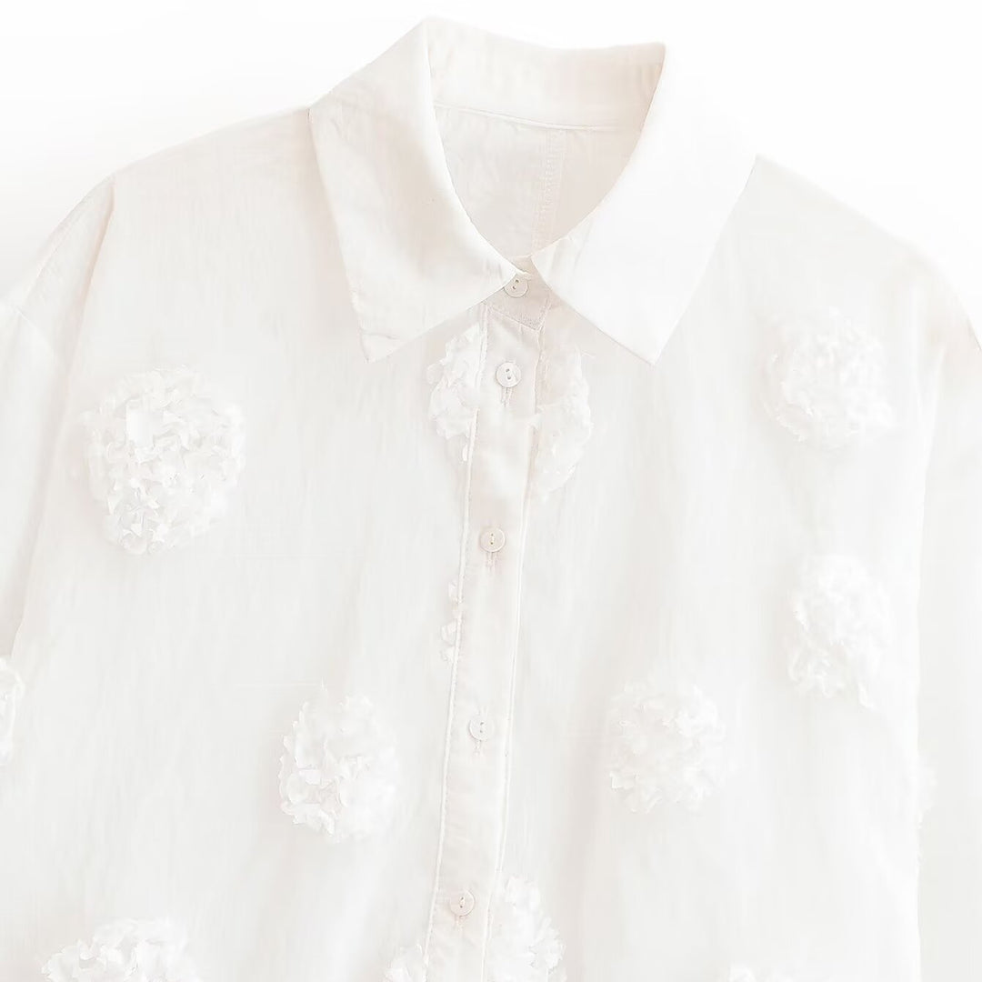 Damen Bluse mit dreiviertelärmeln und dreidimensionalen Blütenapplikationen Nord Taschen
