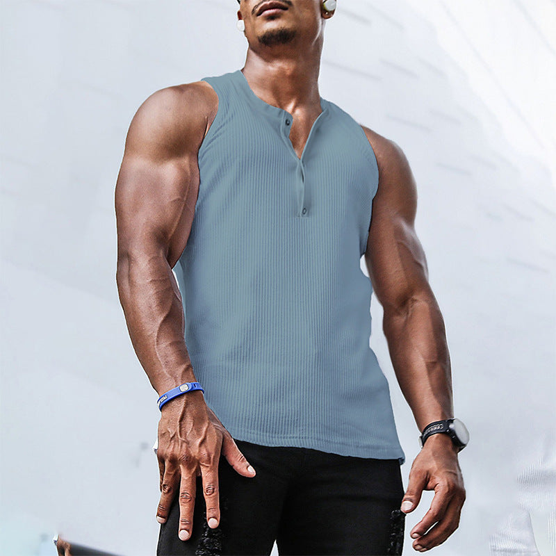 Herren Ärmelloses Sport-Tanktop mit Knopfleiste und atmungsaktivem GewNord Taschene