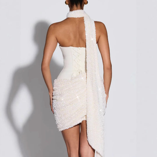 Damen Glamouröses Minikleid mit figurbetontem Bustier-Oberteil und eindrucksvollem Paillettenrock Nord Taschen