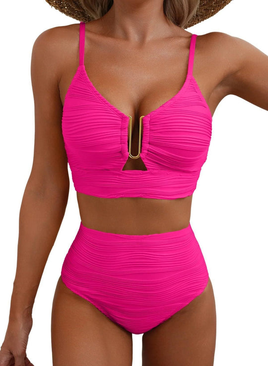 Damen Hochgeschnittener Bikini mit Raffungen