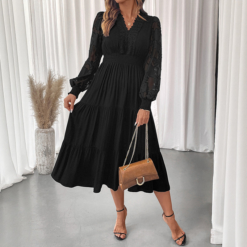 Damen Elegantes Maxikleid mit Spitzenärmeln Nord Taschen