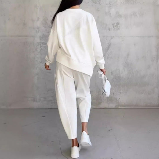 Damen Lässiges Zweiteiliges Lounge-Set mit Oversize-Sweatshirt und taillierter Tapered-Hose Nord Taschen