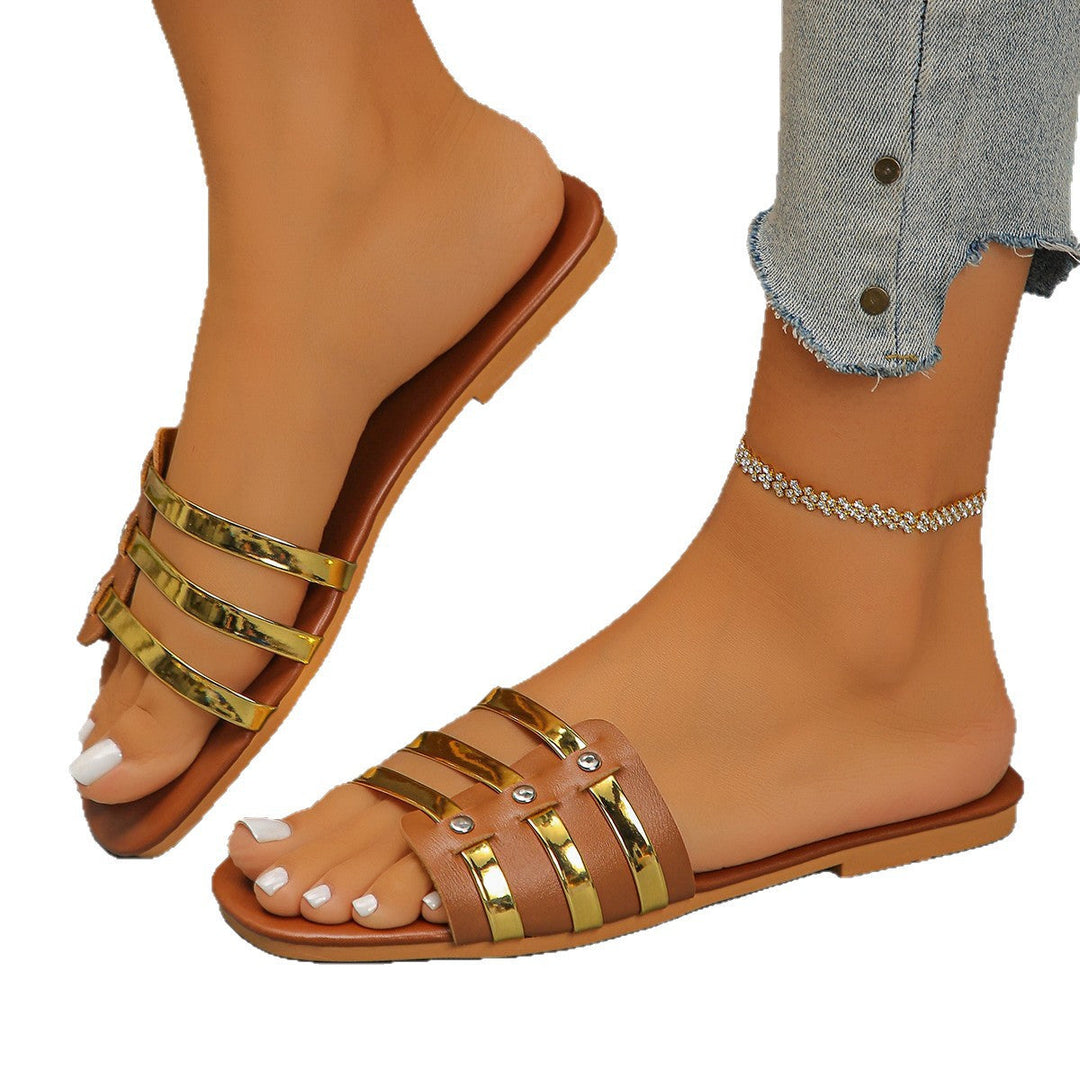 Damen Glamouröse Riemchen-Sandalen mit goldenen Akzenten Nord Taschen
