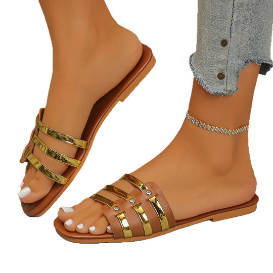 Damen Glamouröse Riemchen-Sandalen mit goldenen Akzenten Nord Taschen