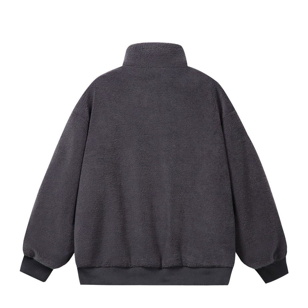 Unisex Sherpa‑Fleecejacke im Boxy‑Cut mit Stehkragen, Blockstreifen und Stickdetails Nord Taschen