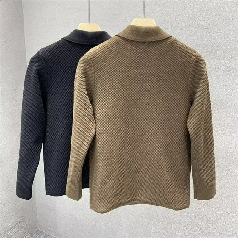 Herren Strukturierte Strick-Übergangsjacke mit Hemdkragen und aufgesetzten Taschen Nord Taschen