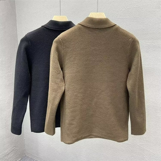 Herren Strukturierte Strick-Übergangsjacke mit Hemdkragen und aufgesetzten Taschen Nord Taschen