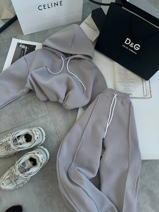 Damen Oversize-Hoodie und Jogginghose Set mit weichem Innenfutter, verstellbarer Kordel und hochgezogenem Bund Nord Taschen