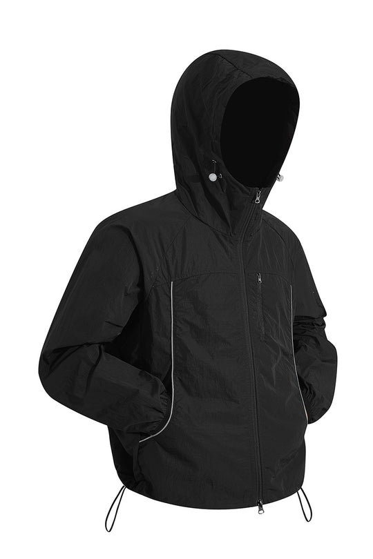 Herren Ultraleichte Kapuzenwindjacke aus Ripstop mit verstellbarem Saum & Brustreißverschluss Nord Taschen