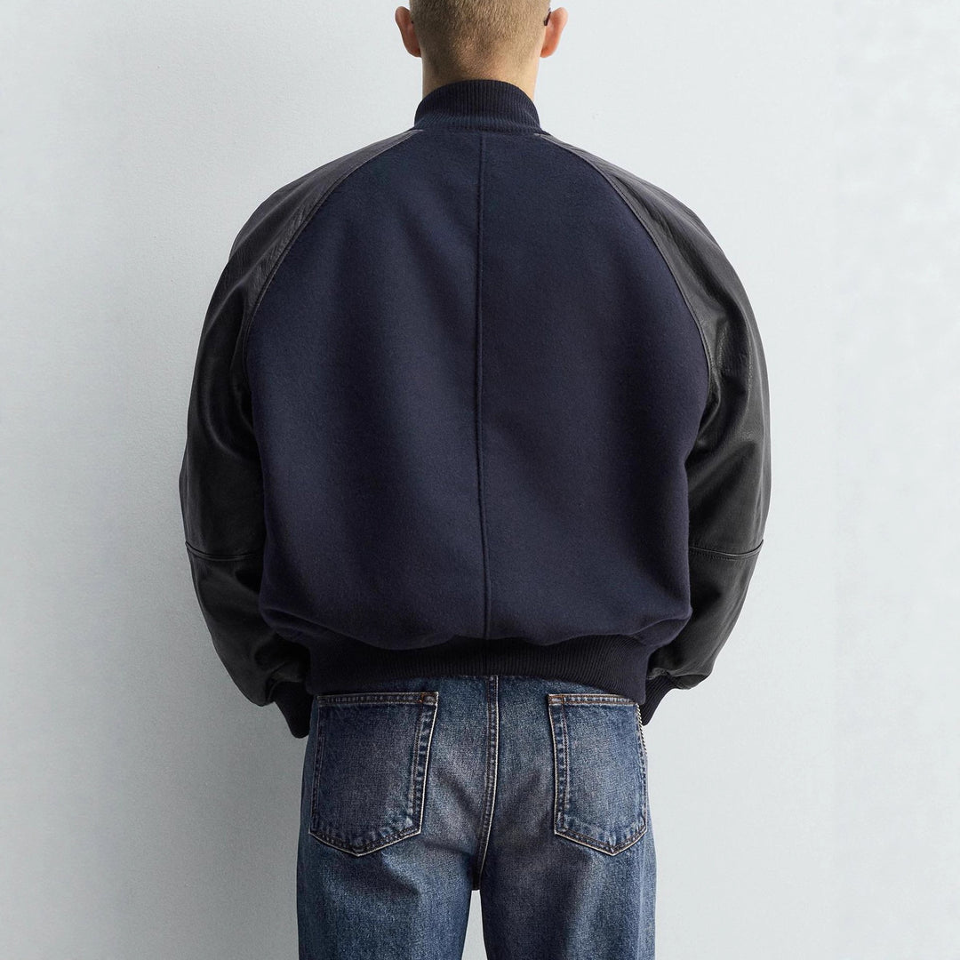 Herren College-Bomberjacke mit Wollkörper und Lederärmeln Nord Taschen