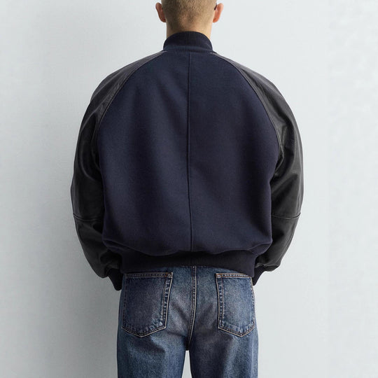 Herren College-Bomberjacke mit Wollkörper und Lederärmeln Nord Taschen