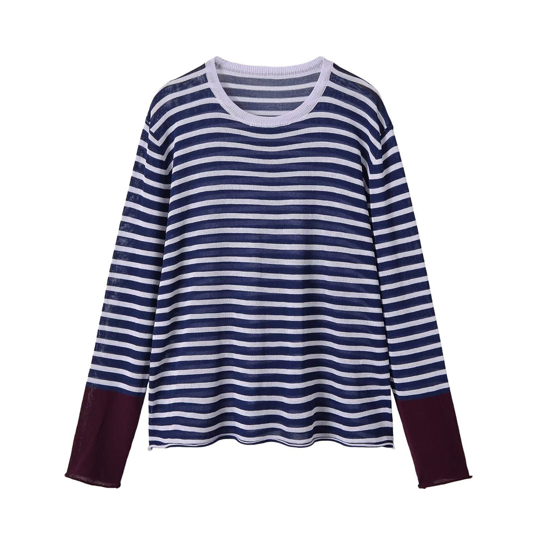 Damen Feinstrick-Longsleeve mit maritimen Querstreifen und kontrastierten Ärmeln Nord Taschen