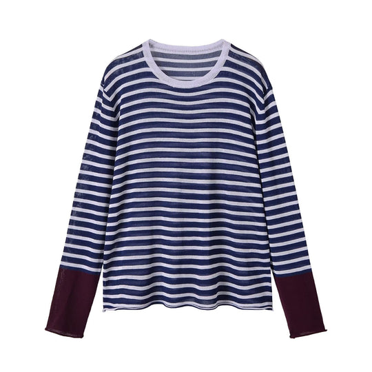 Damen Feinstrick-Longsleeve mit maritimen Querstreifen und kontrastierten Ärmeln Nord Taschen