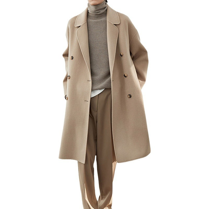 Herren Lang geschnittener Doppelreiher-Wollmixmantel mit Oversize-Passform Nord Taschen
