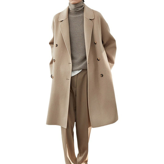 Herren Lang geschnittener Doppelreiher-Wollmixmantel mit Oversize-Passform Nord Taschen