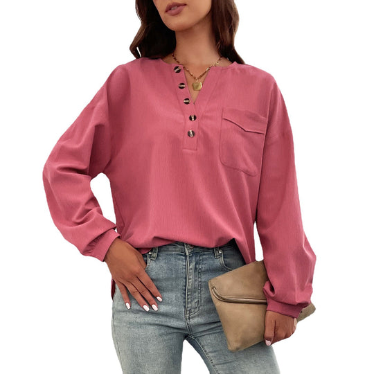 Damen Lässige Langarmbluse mit Knopfdetails Nord Taschen