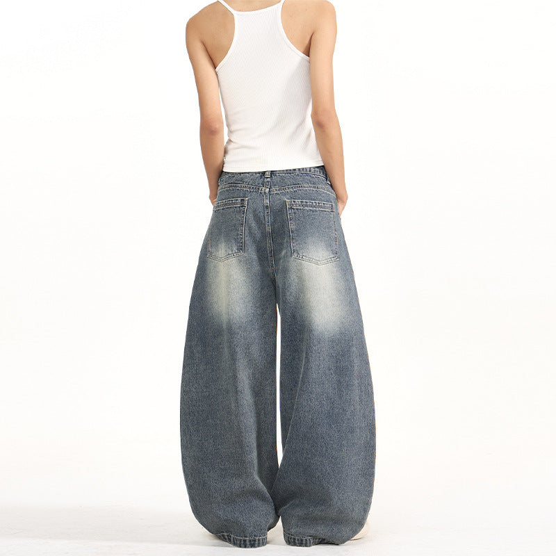 Damen Extremeweite Balloon-Jeans im Palazzoschnitt mit aufgesetzten Taschen Nord Taschen