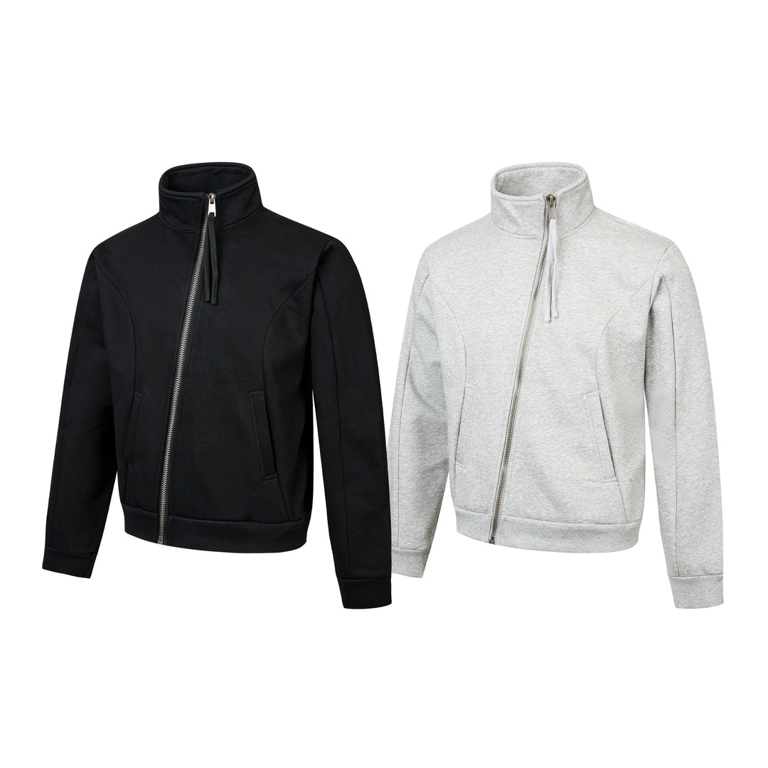 Unisex Kurz geschnittene Sweatjacke mit hohem Stehkragen und asymmetrischem Reißverschluss Nord Taschen