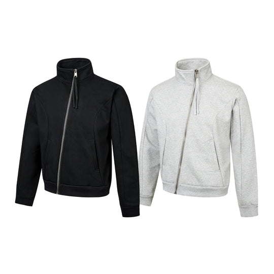 Unisex Kurz geschnittene Sweatjacke mit hohem Stehkragen und asymmetrischem Reißverschluss Nord Taschen