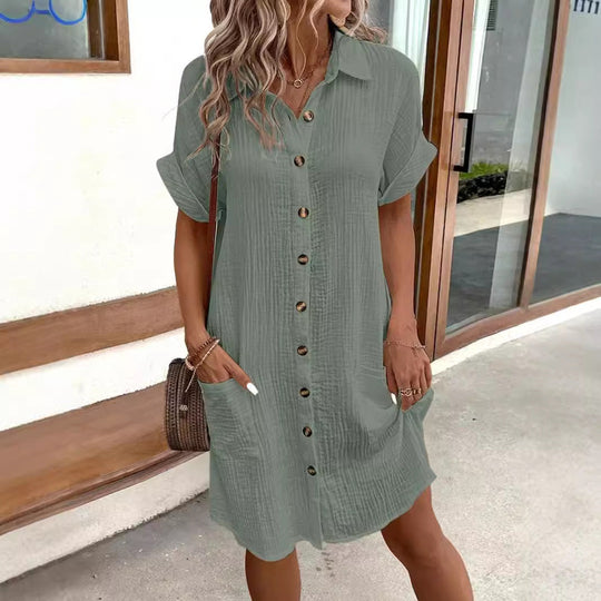 Damen lässiges Hemdblusenkleid aus leichtem BaumwollmischgewNord Taschene mit Knopfleiste und Seitentaschen