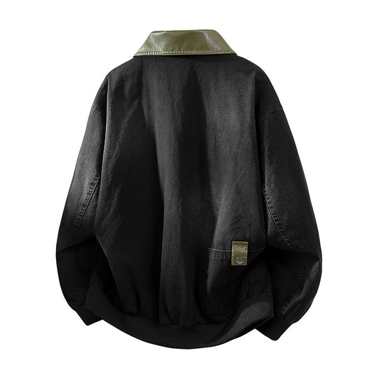 Herren Oversize-Bomberjacke mit Kontrastkragen aus Kunstleder und geripptem Saum Nord Taschen