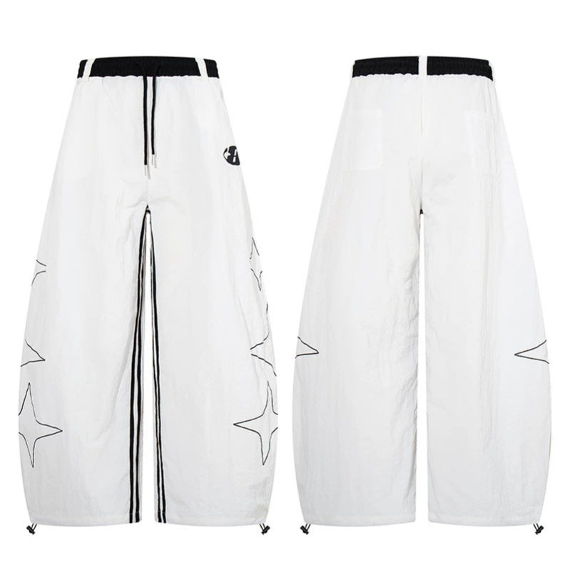 Damen Extraweite Palazzo-Hose mit Tunnelzugbund, seitlichem Sternprint und Kontrast-Reißverschluss Nord Taschen