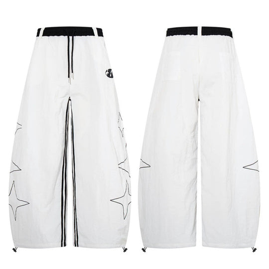 Damen Extraweite Palazzo-Hose mit Tunnelzugbund, seitlichem Sternprint und Kontrast-Reißverschluss Nord Taschen