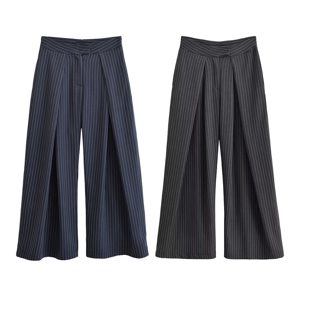 Damen Palazzo-Hose mit Nadelstreifen, vorn segmentierten Falten und hoher Bund Nord Taschen