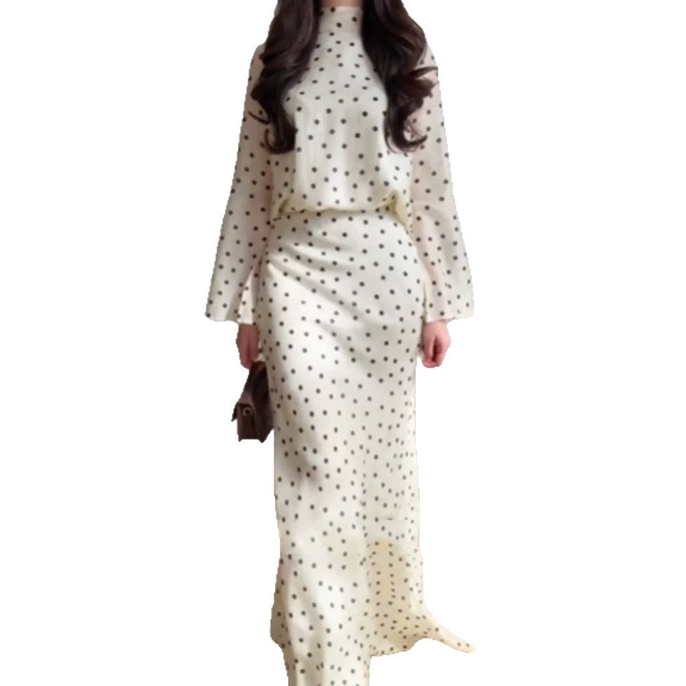 Damen Maxikleid mit taillenbetonter Meerjungfrauen-Silhouette und Tupfenprint Nord Taschen