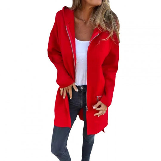 Damen Kapuzen-Longcardigan mit durchgehendem Reißverschluss und Ziertaschen Nord Taschen