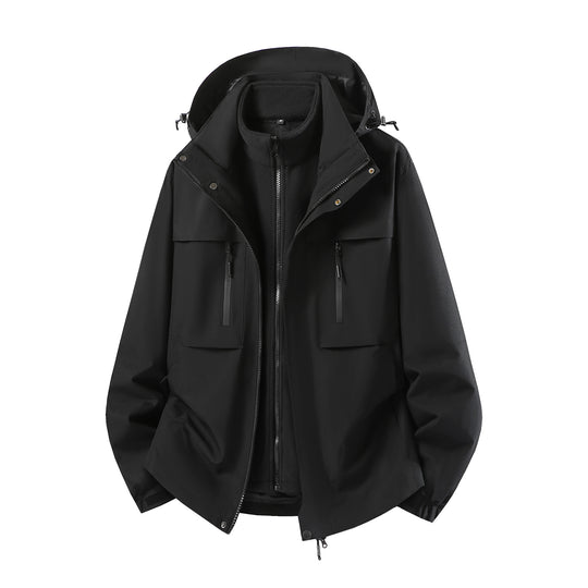 Herren Zweiteiliger Softshell-Parka mit herausnehmbarer Fleece-Innenjacke und Kapuze Nord Taschen