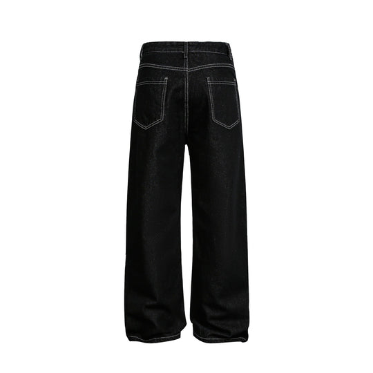 Damen Weite High-Waist Jeanshose mit asymmetrischem Knopfverschluss und Kontrastnähten Nord Taschen