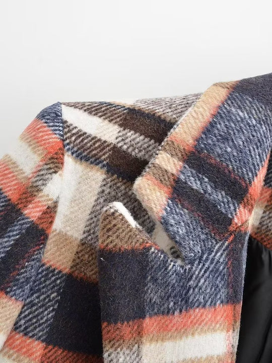 Damen Karierter Wollmix-Einreiher Blazer mit Reverskragen und Pattentaschen Nord Taschen