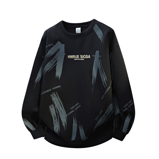 Herren Oversize Rundhals-Sweatshirt mit Pinselprint & elastischen Bündchen Nord Taschen