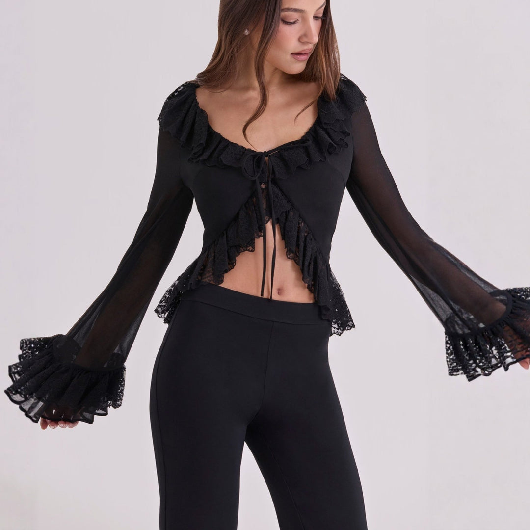 Damen Chiffon-Bluse mit Spitzenbesatz Nord Taschen